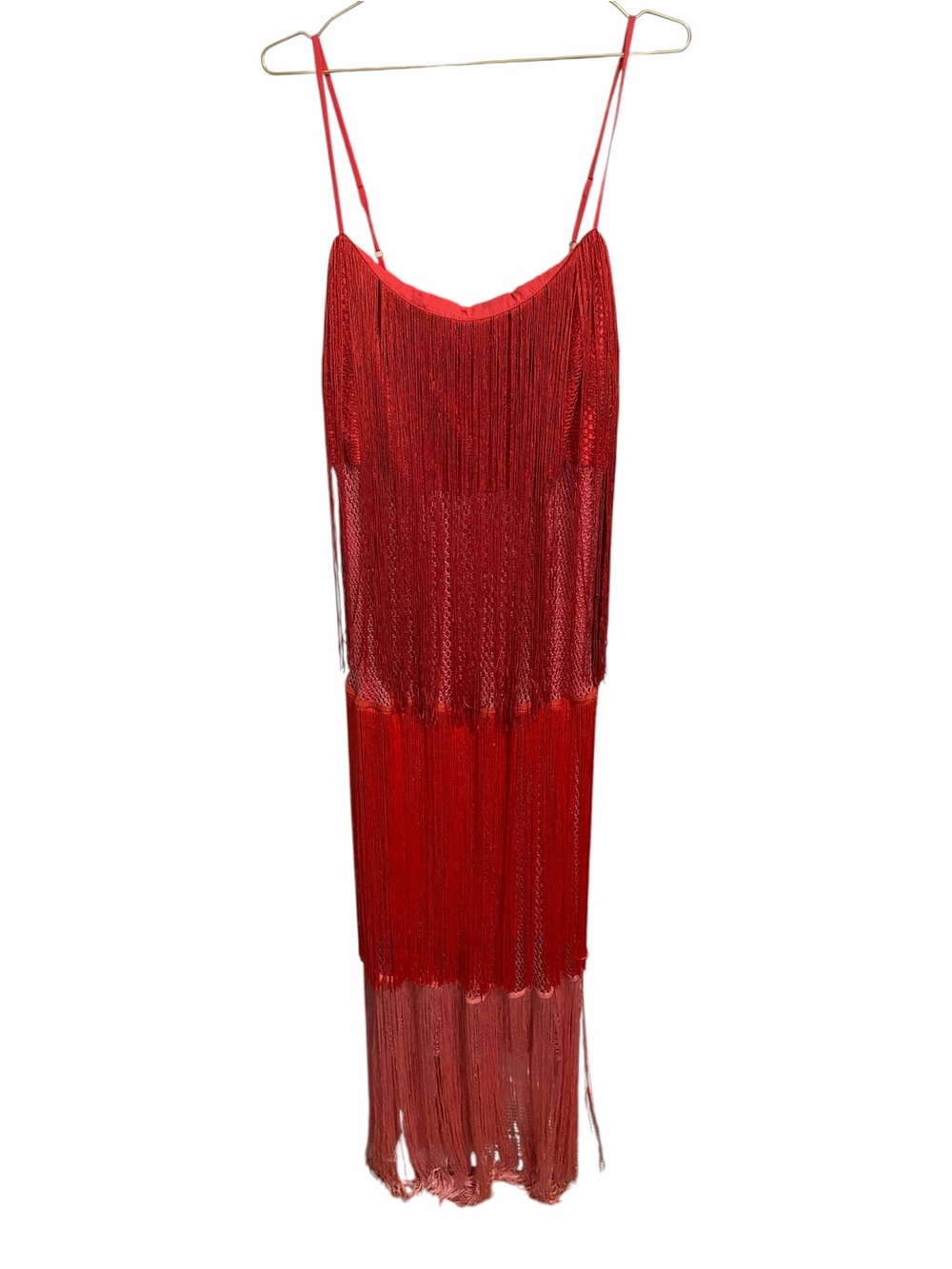 Anthropologie Let Me Be Red Pink Ombre Tiered Fringe Midi Dress 1X New - Picture 2 of 9